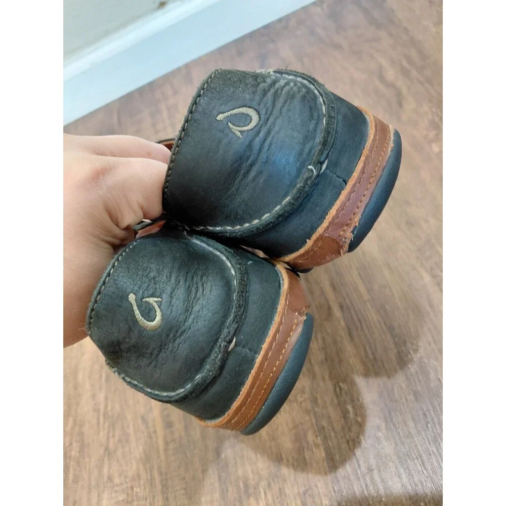 OluKai Moloa Black Leather Casual Slip On Loafers Size 10